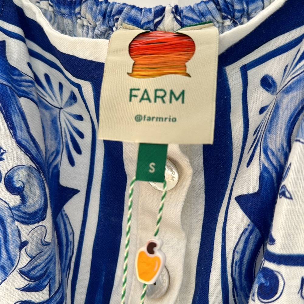 FARM Rio Blue and White Printed Belted Romper - Picture 9 of 9